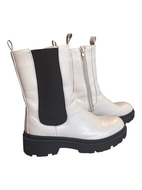 Nasty Gal White Chelsea Lug Platform Boots with Black Elastic